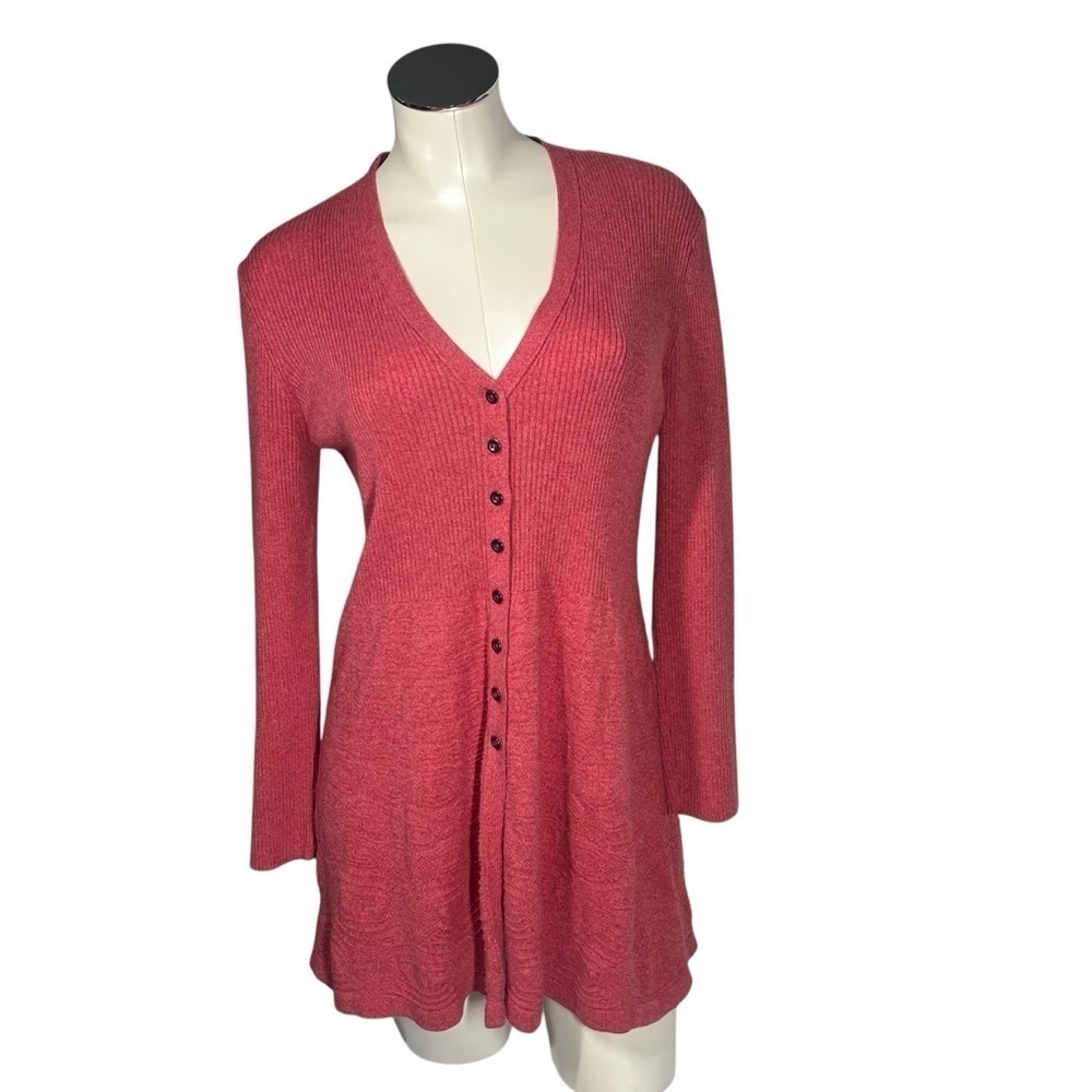 NIC + ZOE Coral Pink Long Sleeve Tunic Knit Button Up Cardigan Sweater Size S